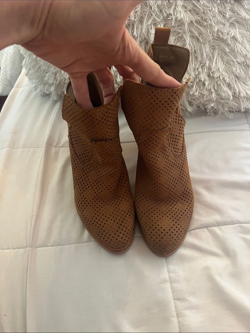 Dolce Vita Perforated Brown Suede Ankle Booties